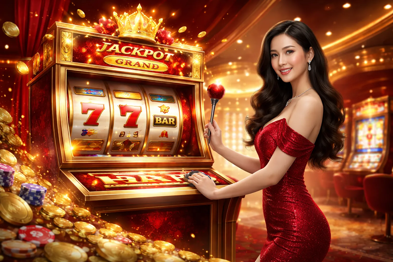 Hình ảnh hoành tráng về game nổ hũ tại full88 xổ số, với các biểu tượng may mắn, tiền vàng và hiệu ứng ánh sáng rực rỡ, thể hiện sự giàu có và cơ hội thắng lớn.